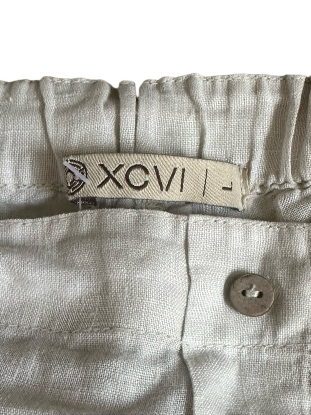 XCVI Linen Cargo Crop Pants L NWT Wide Leg Pull On Raw Hem Beige - Picture 6 of 9